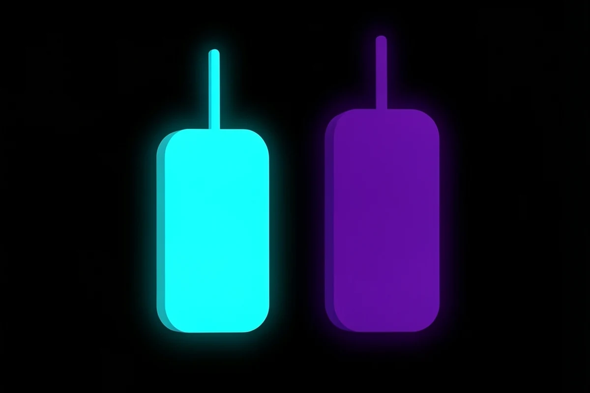 A labeled diagram comparing a doji candle and a hammer candle side by side