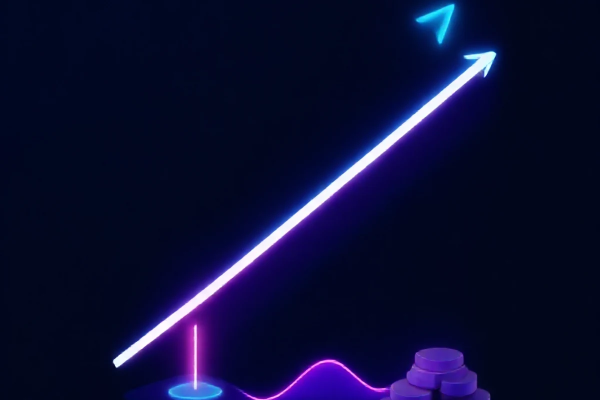 An illustration of an upward price trend line touching a support zone and a resistance zone above it